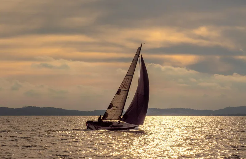 Slide: The Image of Sailboat on shimmering water at sunset, Black Pepper Code# 2025 model. - 7
