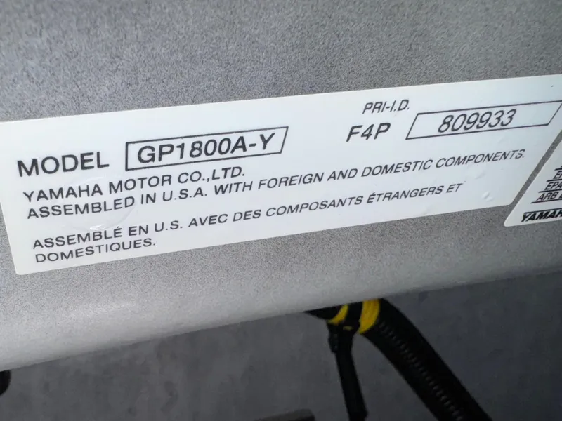 Slide: The Image of Label on 2023 Yamaha WaveRunner GP1800R, assembled in USA with foreign components. - 11