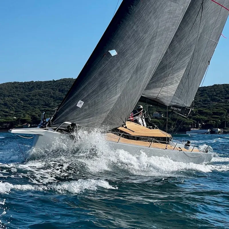 Slide: The Image of Sleek Black Pepper Code 0.1 sailboat navigating waves, 2025 model. - 9