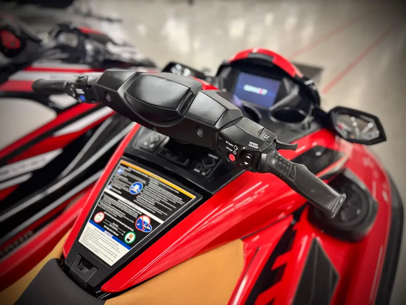 Slide: The Image of 2022 Yamaha WaveRunner FX Cruiser SVHO, red, close-up of handlebars and dashboard. - 10