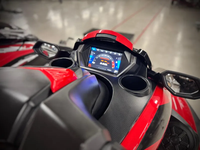 Slide: The Image of 2022 Yamaha WaveRunner FX Cruiser SVHO dashboard with digital display and cup holders. - 12