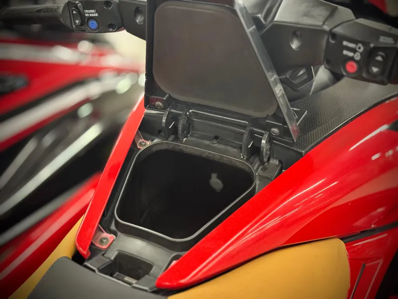 Slide: The Image of 2022 Yamaha WaveRunner FX Cruiser SVHO storage compartment, open and empty, showcasing interior space. - 15
