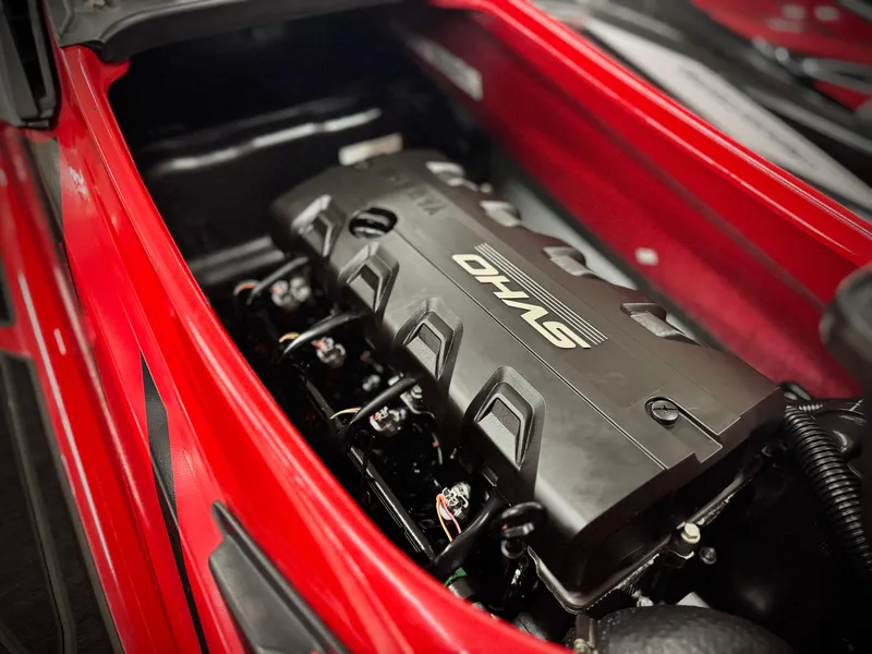 Slide: The Image of 2022 Yamaha WaveRunner FX Cruiser SVHO engine in red hull, detailed view. - 19