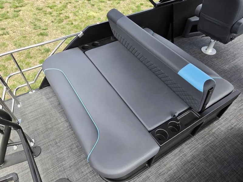 Slide: The Image of 2025 Godfrey Sweetwater 2286 SFLC boat seating with cup holders and modern design. - 16