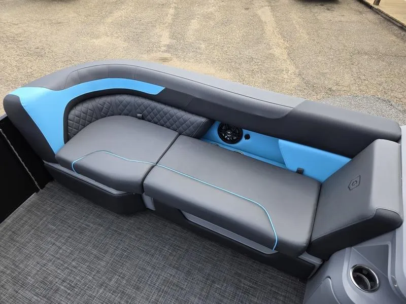 Slide: The Image of Luxurious seating on 2025 Godfrey Sweetwater 2286 SFLC pontoon boat, featuring sleek design and comfort. - 5
