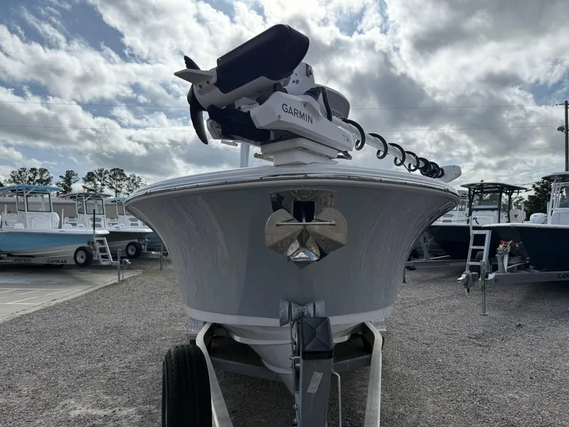 Slide: The Image of 2022 Sportsman Open 232 Center Console boat on trailer, featuring Garmin equipment. - 27