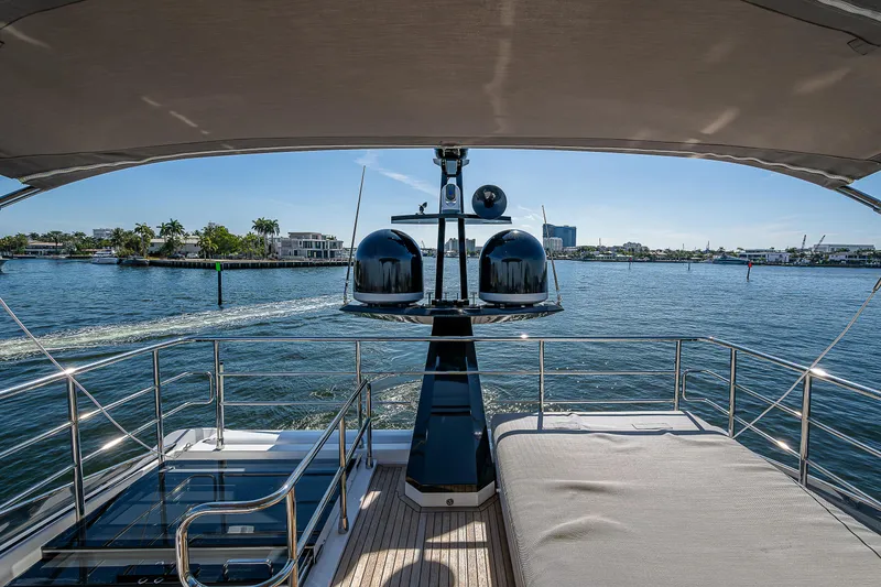 Slide: The Image of 2019 Azimut S7 yacht deck with scenic waterfront view. - 35