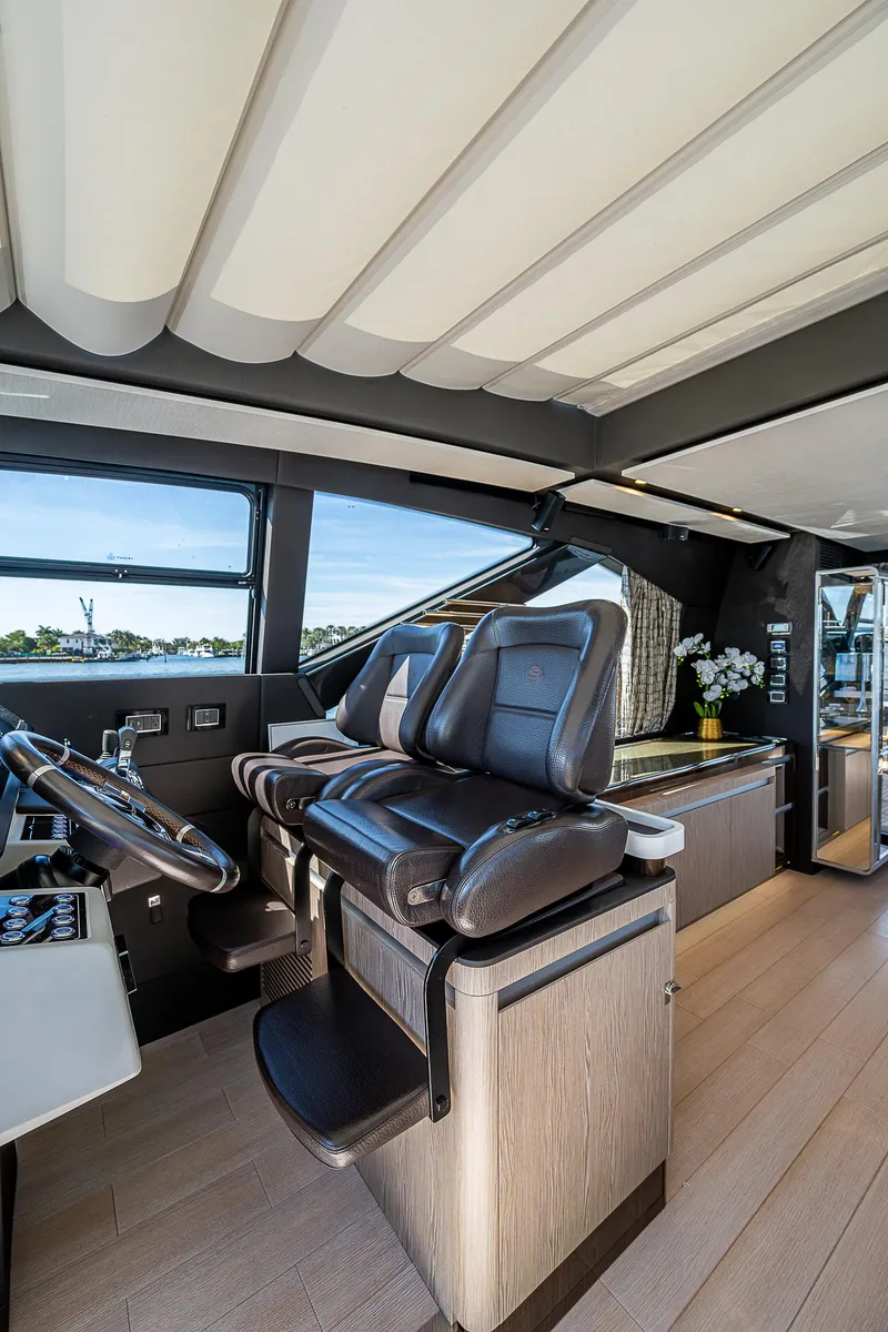 Slide: The Image of Luxurious interior of 2019 Azimut S7 yacht with modern helm and seating. - 44