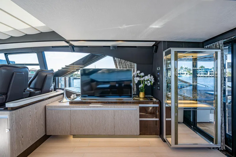 Slide: The Image of Luxurious interior of 2019 Azimut S7 yacht with modern decor and large windows. - 45