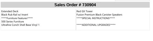 Slide: The Image of Sales order 730904: Extended deck, red GX tower, premium speakers, 500 series furniture. - 11