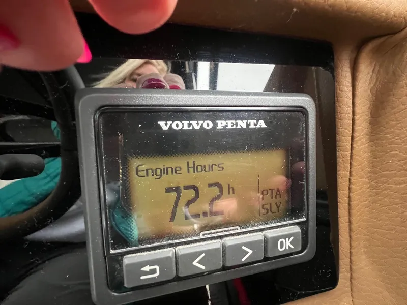 Slide: The Image of Volvo Penta engine hour meter displaying 72.2 hours on a 2023 Cobalt A29. - 16