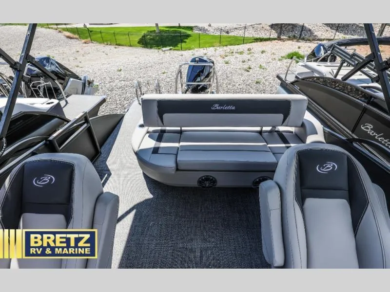 Slide: The Image of Luxury Aria Ultra-Lounge A22UC boat interior, 2025 model, at Bretz RV & Marine dealership. - 11