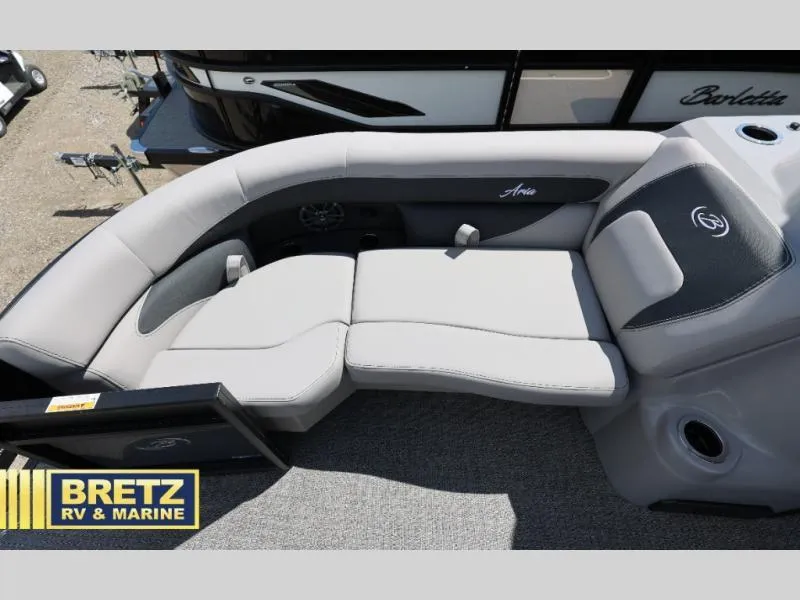 Slide: The Image of Luxurious seating on 2025 Aria Ultra-Lounge A22UC boat, showcased by Bretz RV & Marine. - 16