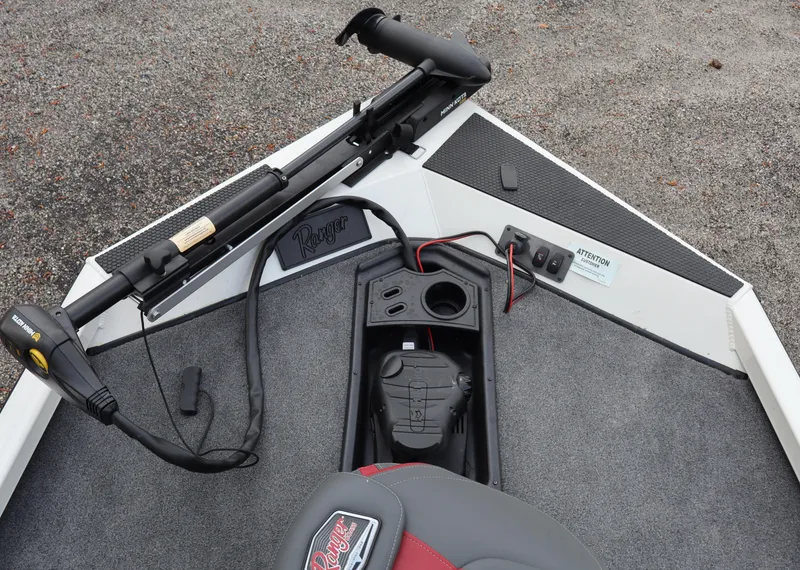 Slide: The Image of 2022 Ranger RT178 boat deck with trolling motor and control panel. - 9