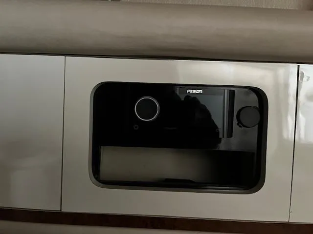 Slide: The Image of Fusion stereo system on 1996 Sea Ray 330 Sundancer yacht interior. - 21