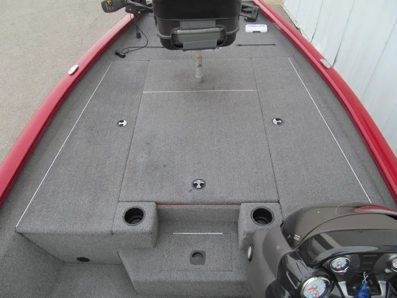 Slide: The Image of 2020 Tracker Pro Team 190 TX Tournament Edition boat interior with gray carpet and seating. - 7