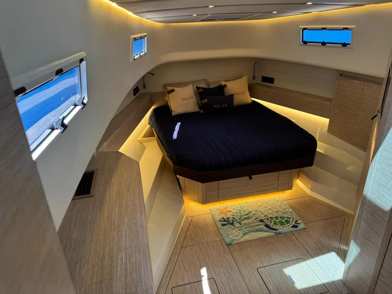 Slide: The Image of Luxurious cabin interior of 2022 Pardo Yachts 43 with ambient lighting and modern design. - 15