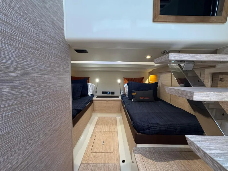 Slide: The Image of Interior cabin of 2022 Pardo Yachts 43 with twin beds and modern design. - 17