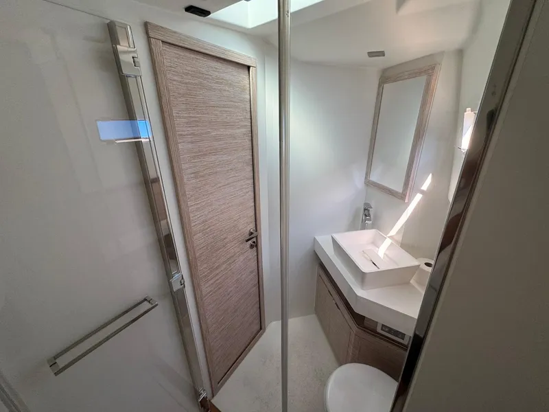 Slide: The Image of Modern bathroom interior on 2022 Pardo Yachts 43, featuring sleek design and fixtures. - 21