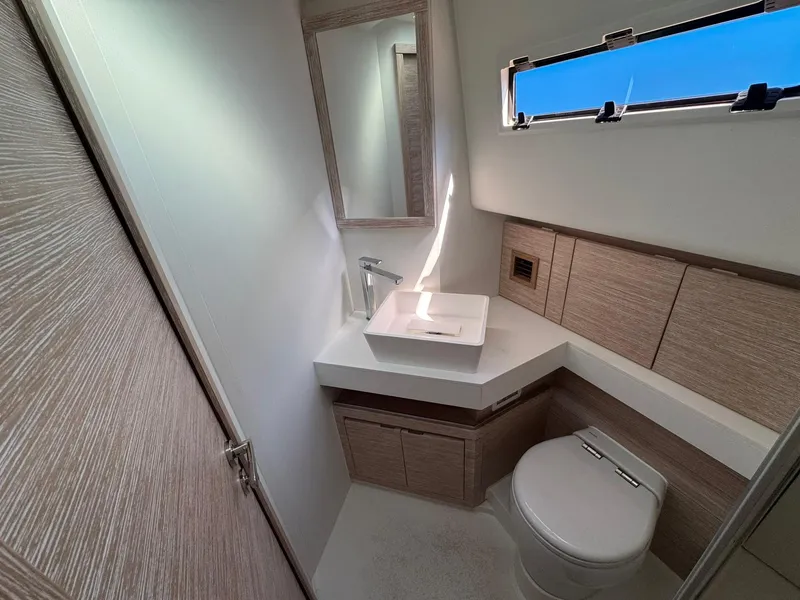 Slide: The Image of Modern bathroom in 2022 Pardo Yachts 43, featuring sleek design and compact fixtures. - 23