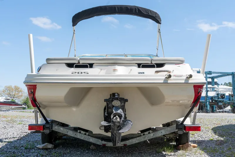 Slide: The Image of 2008 Sea Ray 205 Sport boat on trailer, rear view, sunny day. - 9