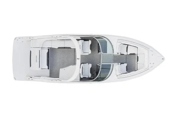 Slide: The Image of 2023 Regal 3300 Bowrider top view, showcasing spacious seating and sleek design. - 25