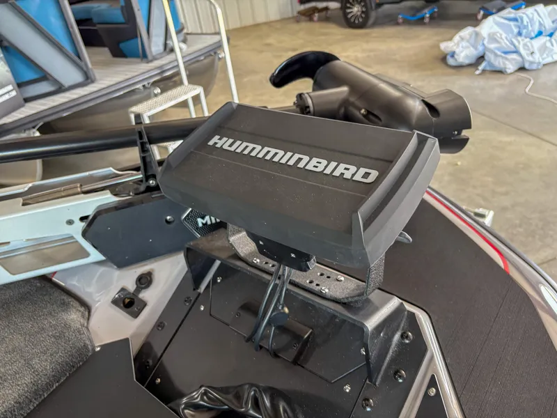 Slide: The Image of Humminbird fish finder on 2025 Skeeter ZXR 19 boat, close-up view. - 8