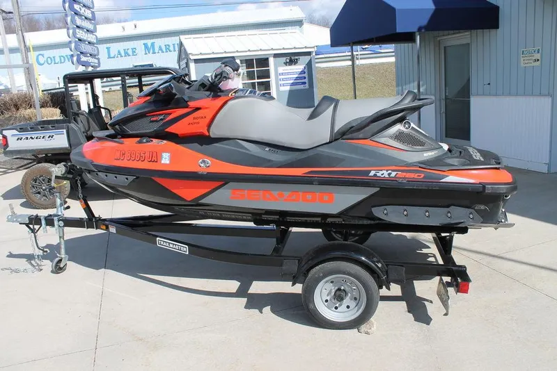 Slide: The Image of 2016 Sea-Doo RXT-X aS 260 jet ski on trailer at Cold Lake Marina. - 3