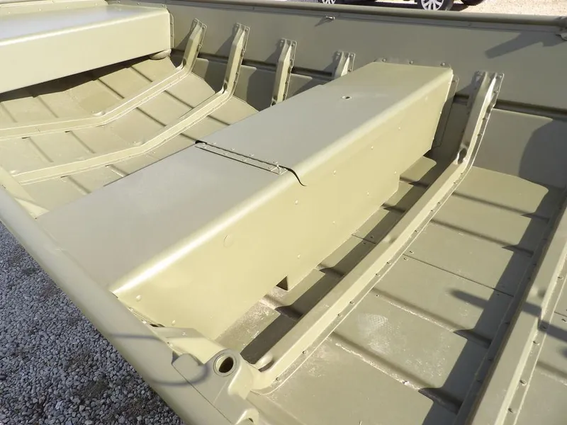 Slide: The Image of 2025 Crestliner 1648M CR Jon boat interior, showcasing durable seating and storage. - 11