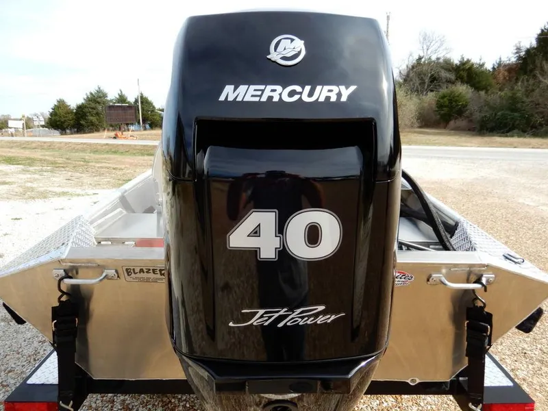 Slide: The Image of 2025 Blazer 1752 SS boat with Mercury 40 JetPower engine, rear view. - 26