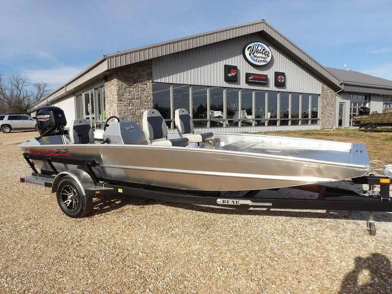 The Image of 2025 Blazer 1752 SS boat on trailer outside dealership building. - 1