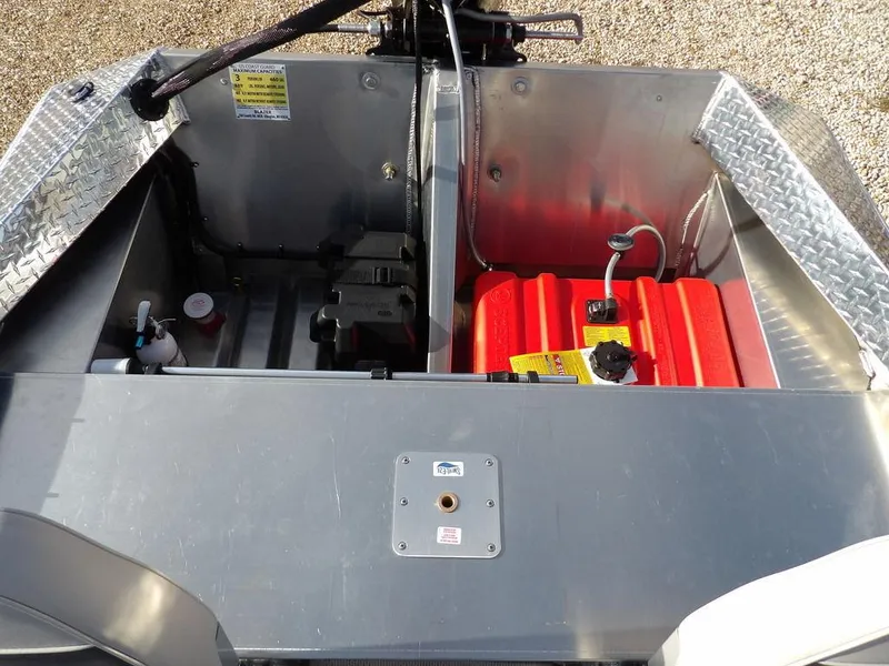 Slide: The Image of 2025 Blazer 1752 SS boat interior with red fuel tank and metallic finish. - 11