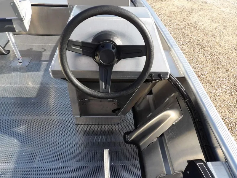 Slide: The Image of Steering wheel of 2025 Blazer 1752 SS boat, featuring sleek metal design. - 15