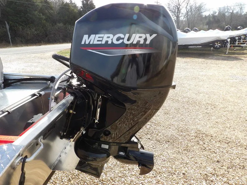 Slide: The Image of Outboard motor on a 2025 Blazer 1752 SS boat, featuring a Mercury engine. - 31