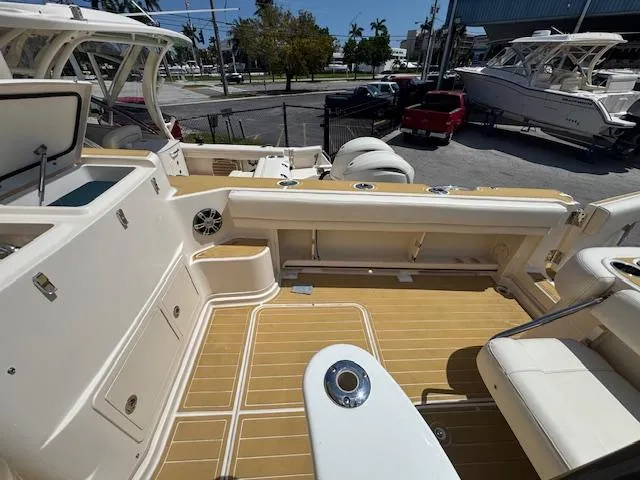 Slide: The Image of 2022 Grady-White Express 370 boat interior with spacious deck and seating area. - 10