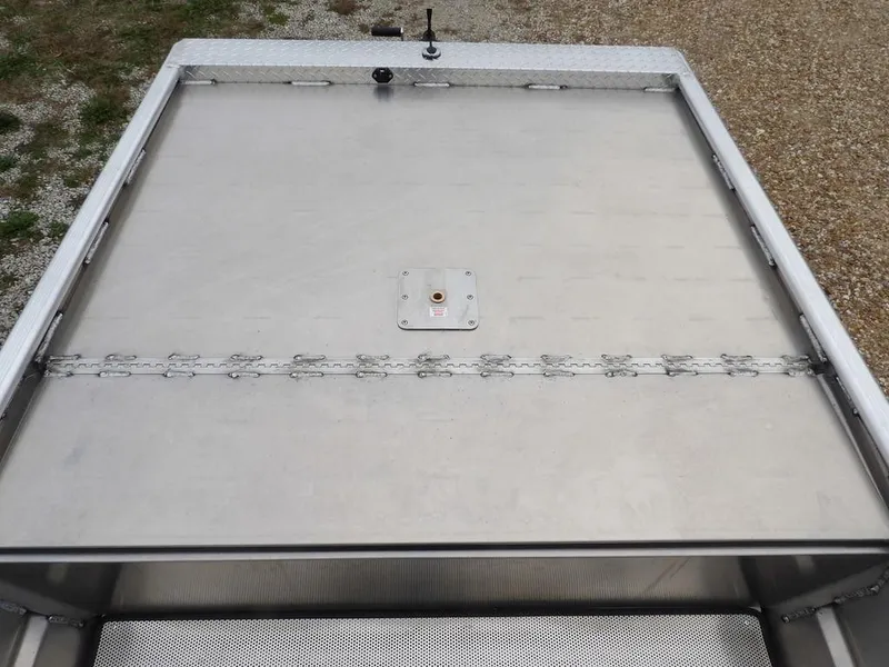 Slide: The Image of 2025 Blazer 1752 SC boat deck with metal finish and secure hatch. - 26