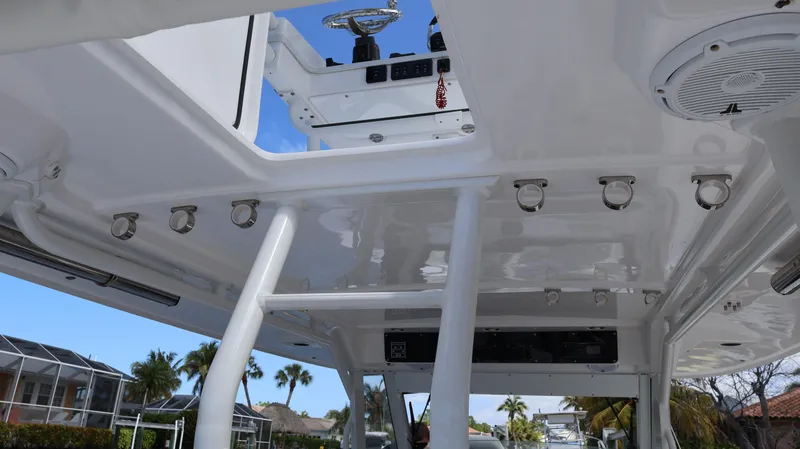 Slide: The Image of 2019 Everglades 435 Center Console boat interior, showcasing sleek design and modern features. - 35