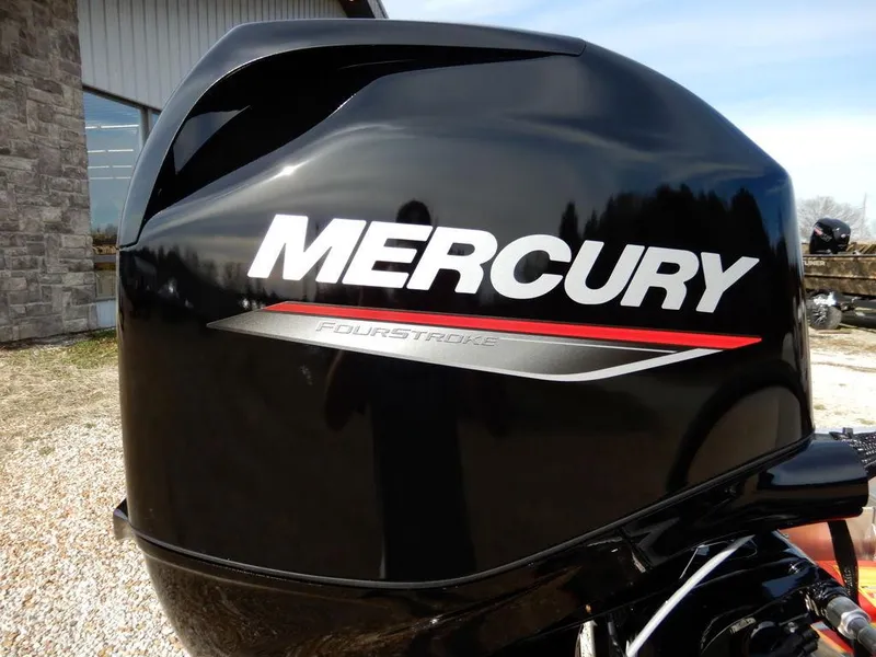 Slide: The Image of Mercury FourStroke engine on 2025 Blazer 1752 SC boat, outdoor setting. - 30
