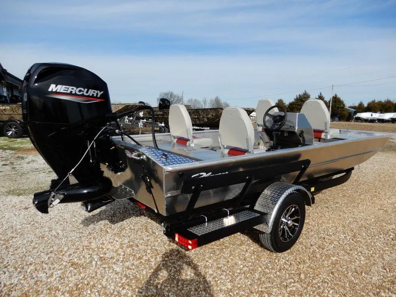 Slide: The Image of 2025 Blazer 1752 SC boat with Mercury outboard motor on a trailer. - 7