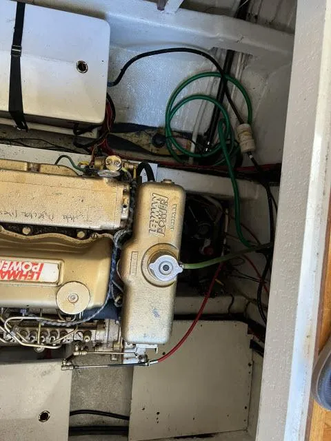 Slide: The Image of Engine compartment of a 1981 Grand Banks 36 Classic boat. - 47