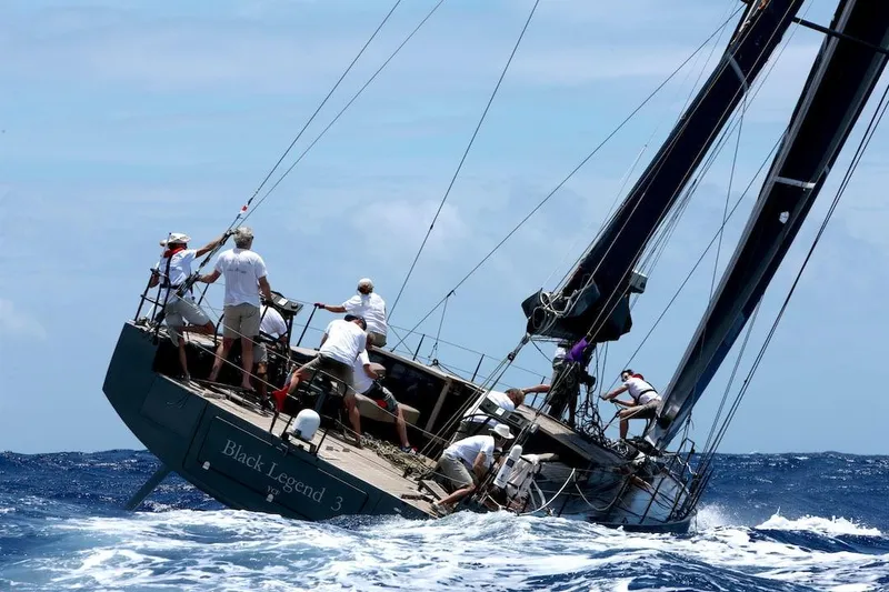 Slide: The Image of Sailboat racing on ocean, Black Pepper Code 2, 2025 model, crew in action. - 5
