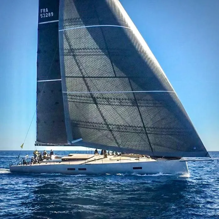 Slide: The Image of Sleek Black Pepper Code 3 yacht sailing on open sea, 2025 model. - 1