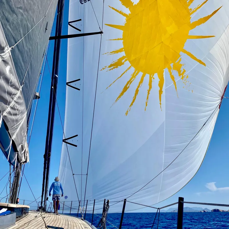 Slide: The Image of Sailboat with sun design on sail, Black Pepper Code 3, 2025 model, sailing on blue ocean. - 16