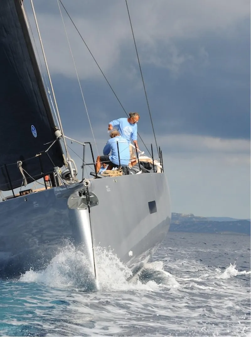 Slide: The Image of Sailing yacht Black Pepper Code 3, 2025 model, cutting through ocean waves. - 17