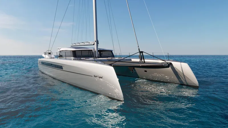 Slide: The Image of Luxury Black Pepper Code C.69 catamaran sailing on clear blue ocean, 2025 model. - 5