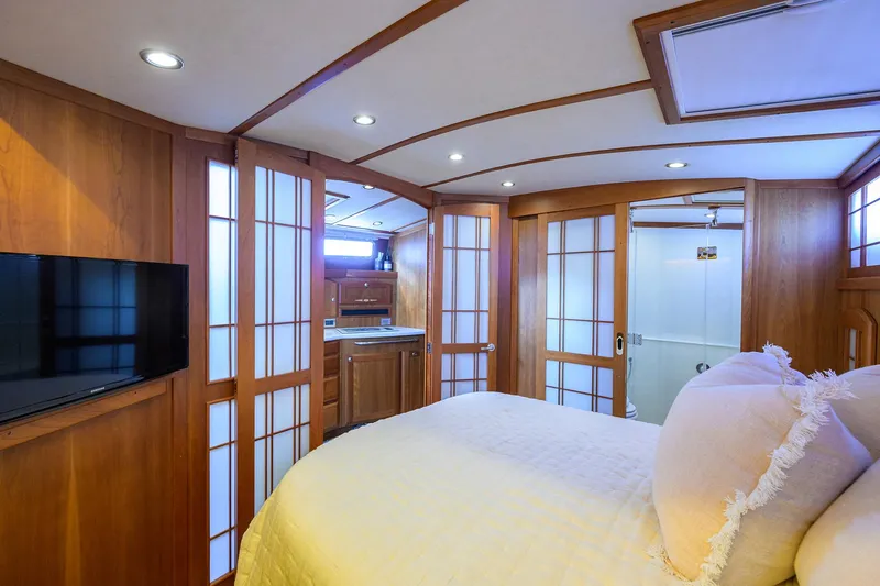 Slide: The Image of Luxurious interior of 2018 Sabre 48 Salon Express yacht with wood paneling and modern amenities. - 44