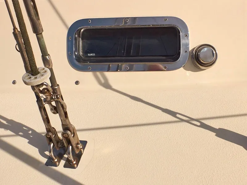 Slide: The Image of Close-up of 1980 Sceptre 36 Brandywine yacht window and rigging details. - 15