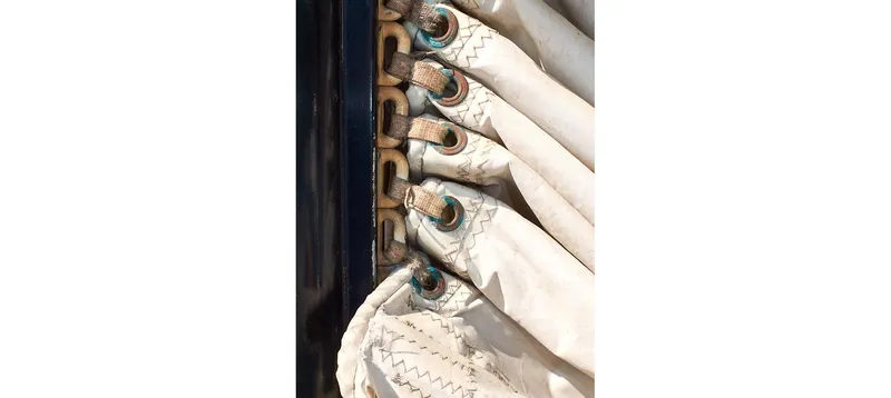 Slide: The Image of Close-up of sail rigging on a 1980 Sceptre 36 Brandywine boat. - 17