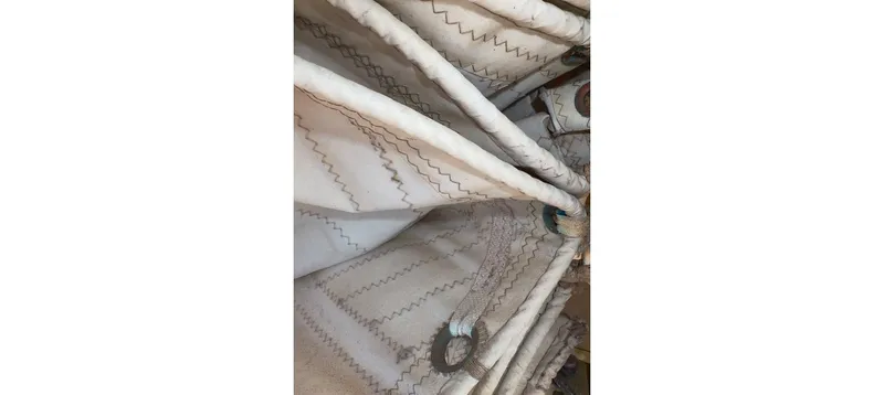Slide: The Image of Sail fabric with zigzag stitching on a 1980 Sceptre 36 Brandywine boat. - 18