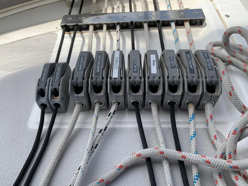 Slide: The Image of Rope clutches on a 2007 Catalina Morgan 440 sailboat deck. - 44